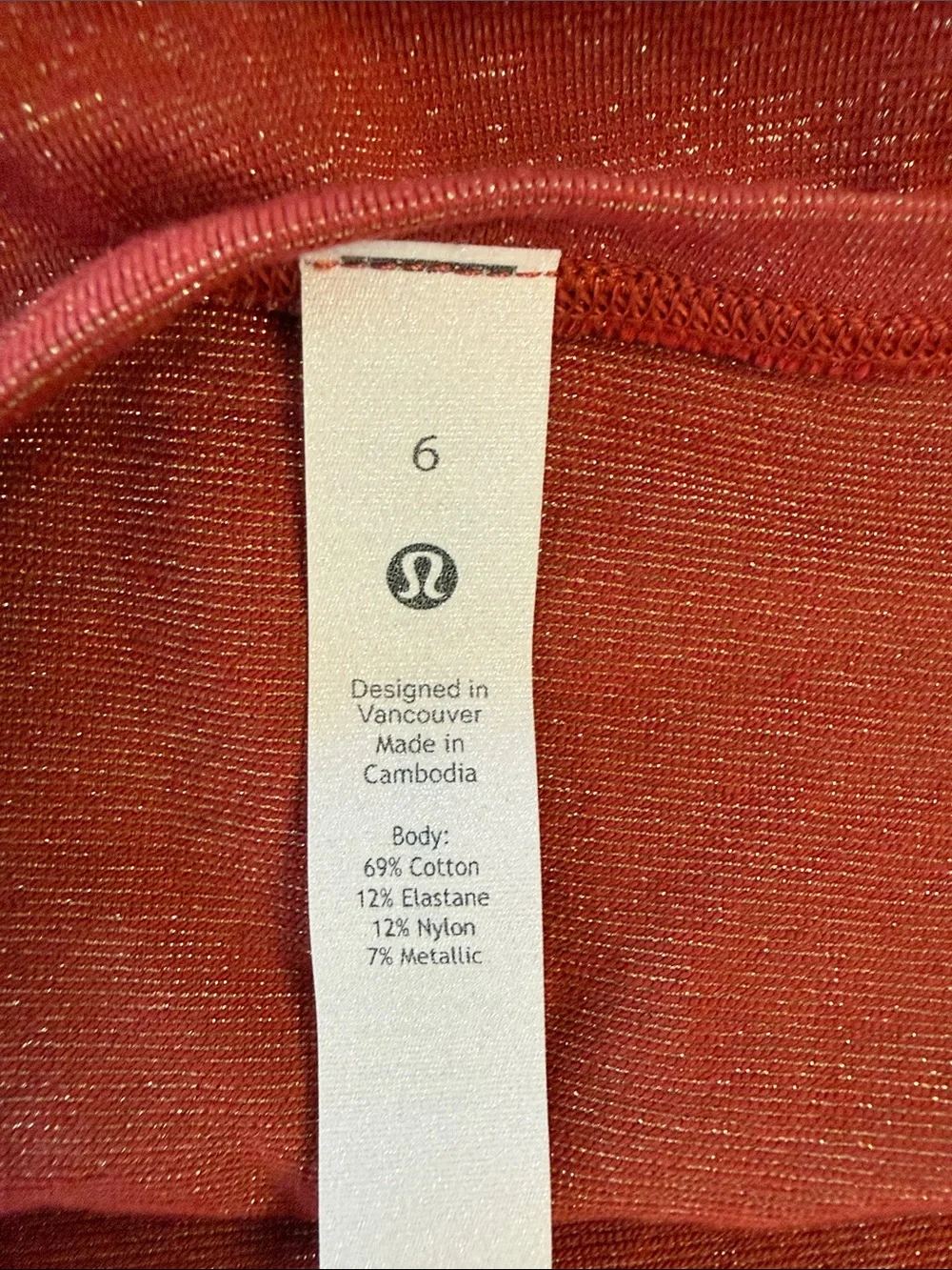 Lululemon Back in Action Long Sleeve Shirt Spark Sz 6 Cayenne Brick Red Gold 607
